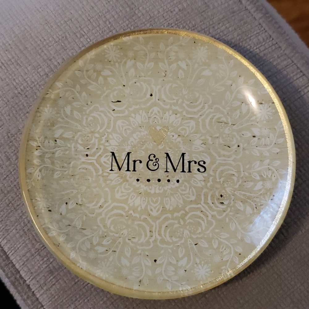 Mr and Mrs glass small item holder